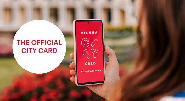 Frau von der Seite mit Blick auf ihr Handy mit der Vienna City Card App