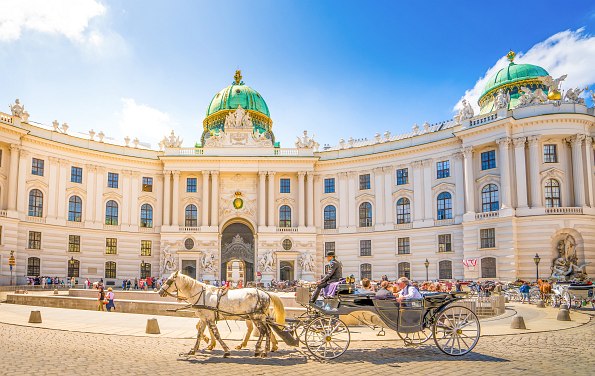 Hofburg in Wien mit Pferdekutsche davor